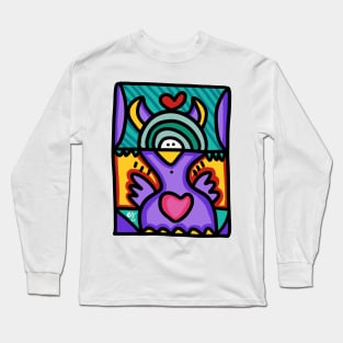 Purple Graffiti Bird Character Long Sleeve T-Shirt